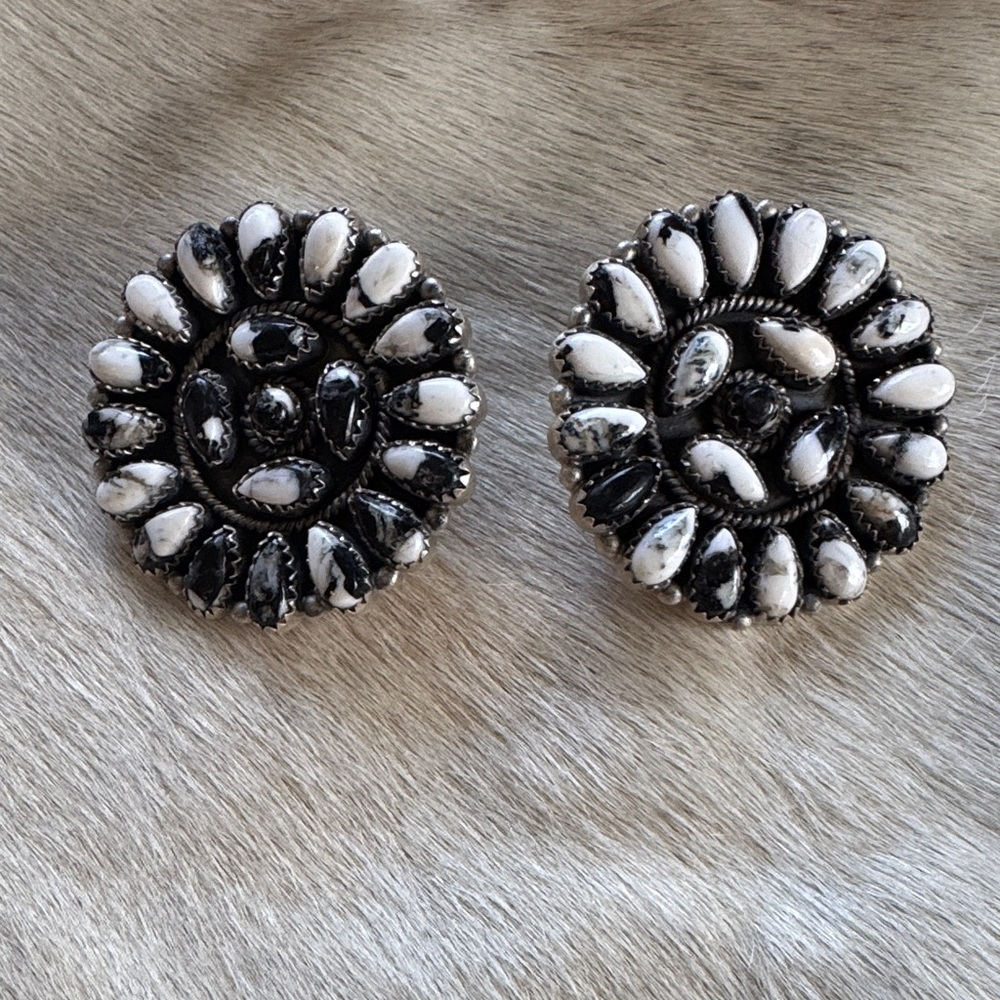 Elegant Large White Buffalo Cluster Earrings